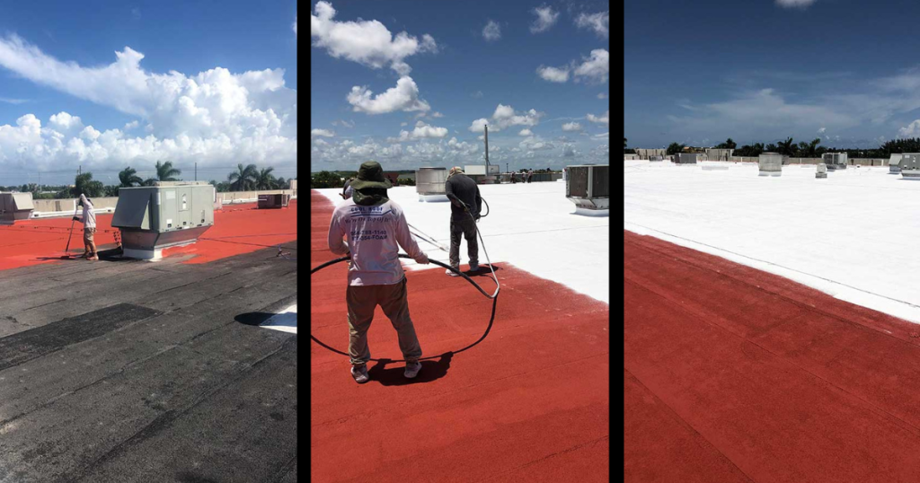Commercial flat roof waterproofing project for Interstate Commerce in Pompano Beach, FL